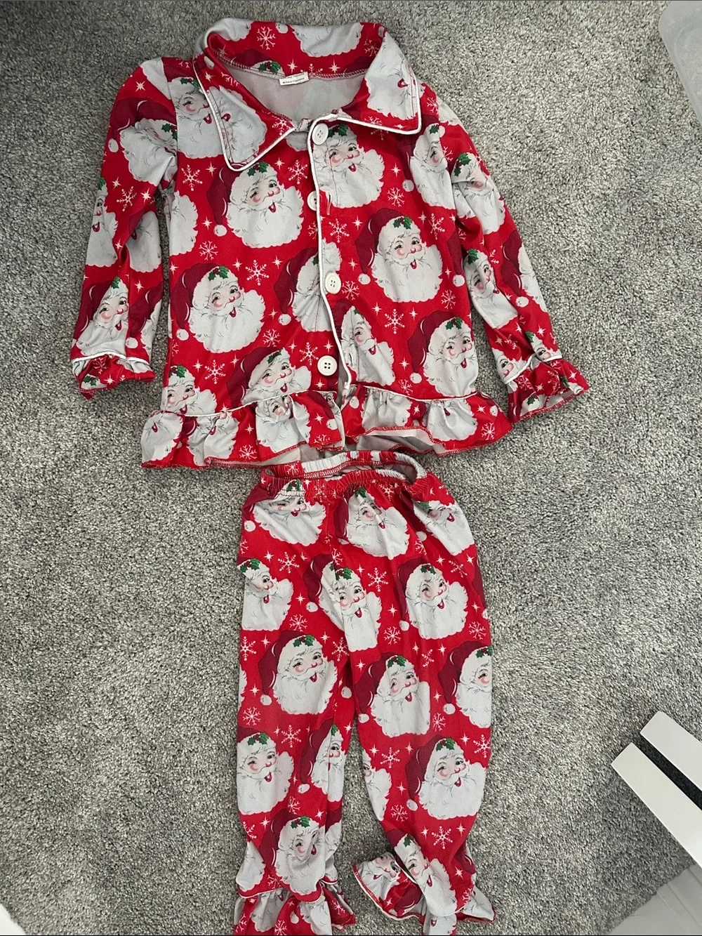 Kids Red Santa Print Pajama Set